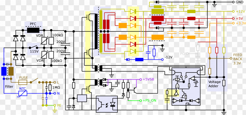 Circuit Diagram Power Supply Unit Wiring Converters Electronic PNG