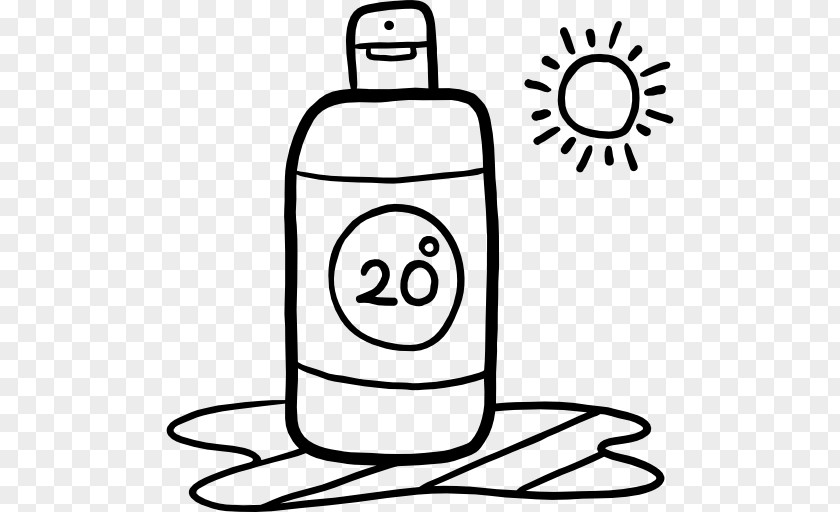 Hand Drawn Sun Sunscreen Lotion Black And White Cream Clip Art PNG