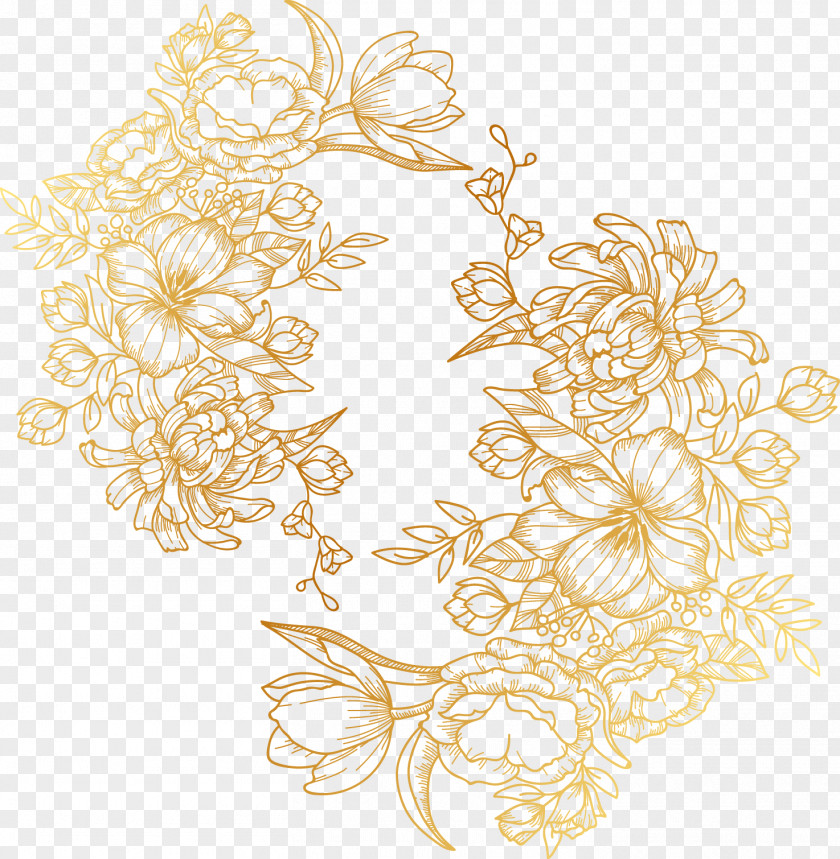 Vector Painted Golden Flowers PNG