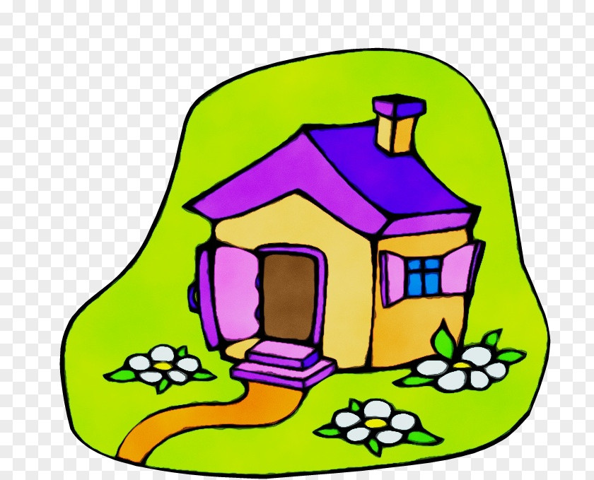 Green Tree House Watercolor PNG