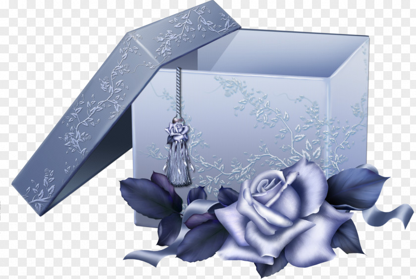 Large Blue Gift Box With Rose Computer File PNG