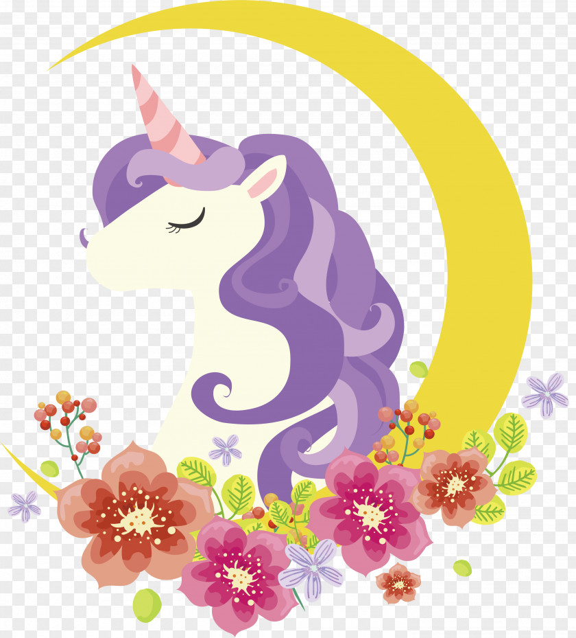 Crescent Flowers Adorn The Unicorn Icon PNG