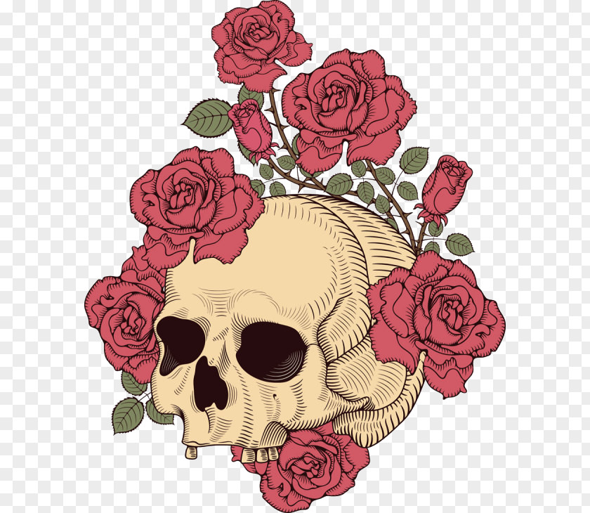 Skull And Crossbones Design T-shirt Human Symbolism Rose Illustration PNG