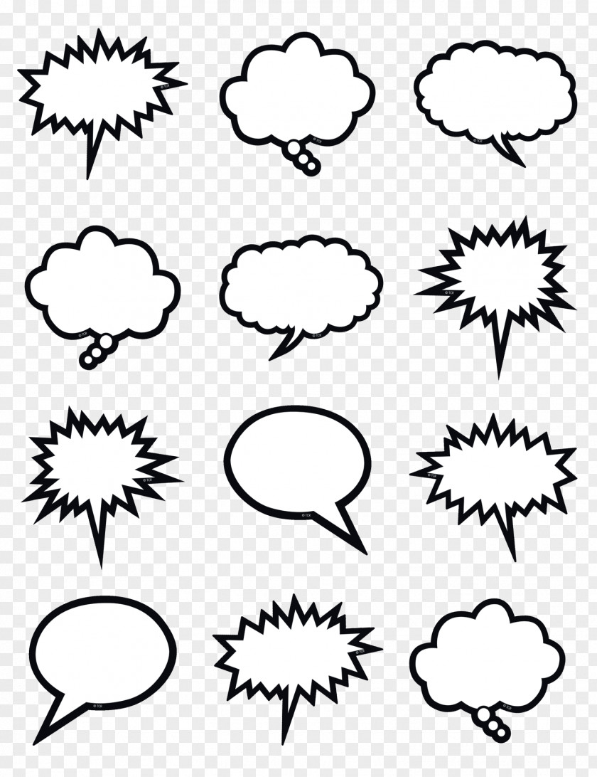 COMIC BUBBLE Speech Balloon Black And White Line Art Thought PNG