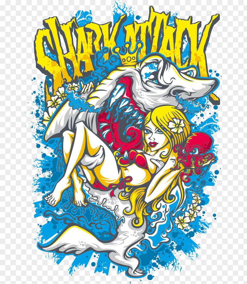Sharks And Vector Beautiful Printing Printed T-shirt Shark Top PNG