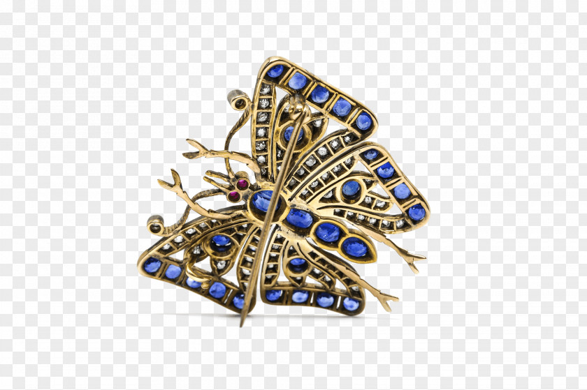 Diamond Butterfly Brooch Cobalt Blue PNG