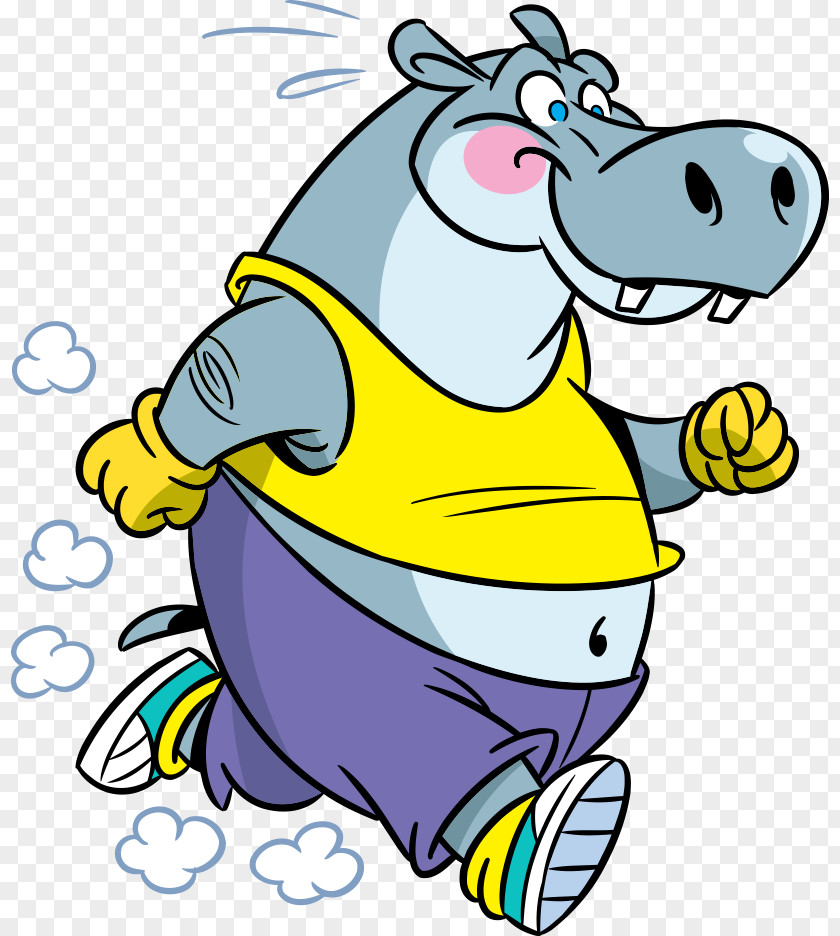 Running Cartoon Hippo Hippopotamus Illustration PNG