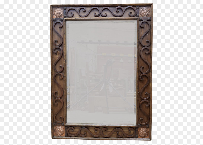 Antique Wood Bench Picture Frames Buffet Mirror Side Dish Forging PNG