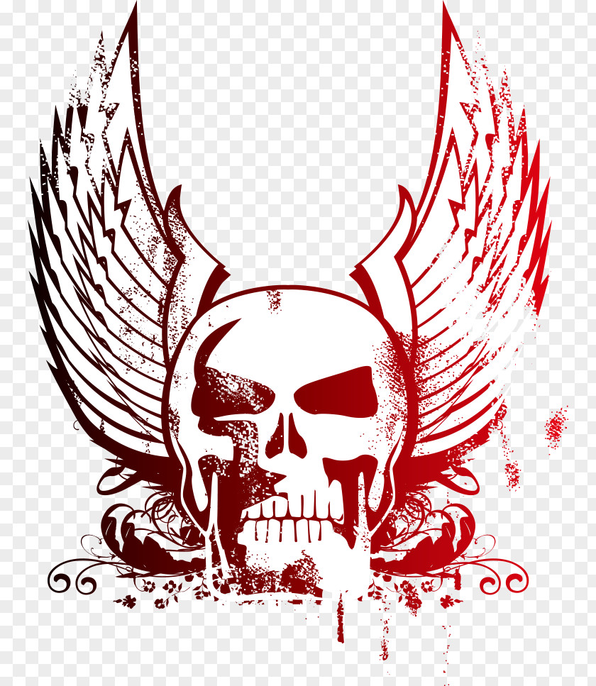 Vector Skull Wings Printing T-shirt Euclidean PNG