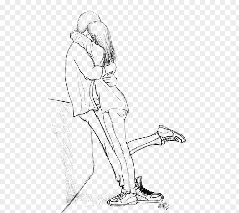 Couple Drawing Love Hug Sketch PNG