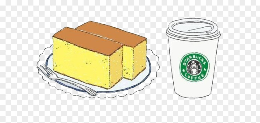 Cartoon Coffee With Cheese Cake Cheesecake Castella Toast Illustration PNG