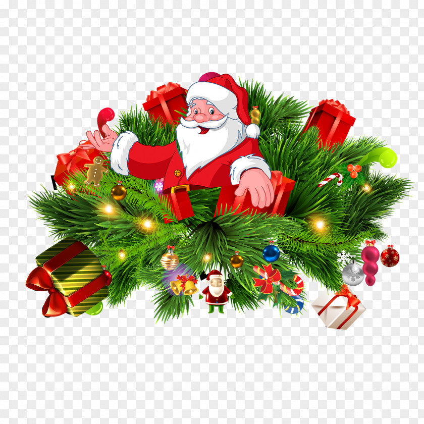 Santa Claus Christmas Tree Branch Gift PNG