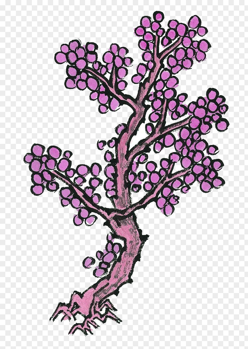 Plum Flower Manual Of The Mustard Seed Garden Branch Purple Tree Chinese Painting PNG