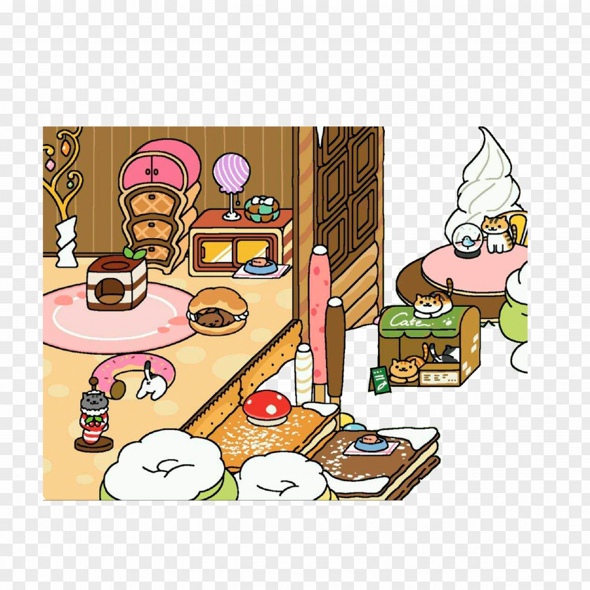 There Are Delicious Candy Houses Everywhere Neko Atsume Cartoon Drawing PNG