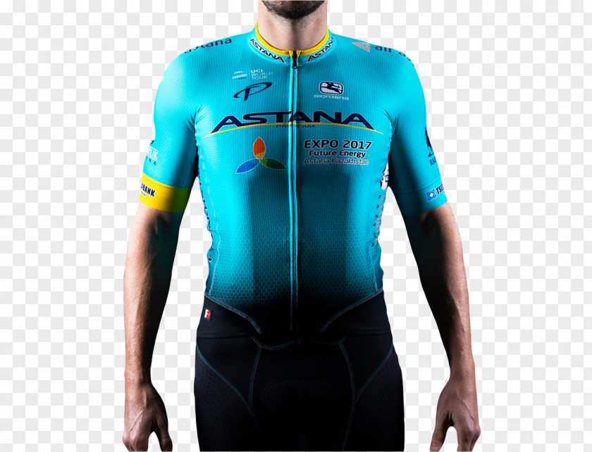 Cycling Jersey Astana Sleeve T-shirt PNG
