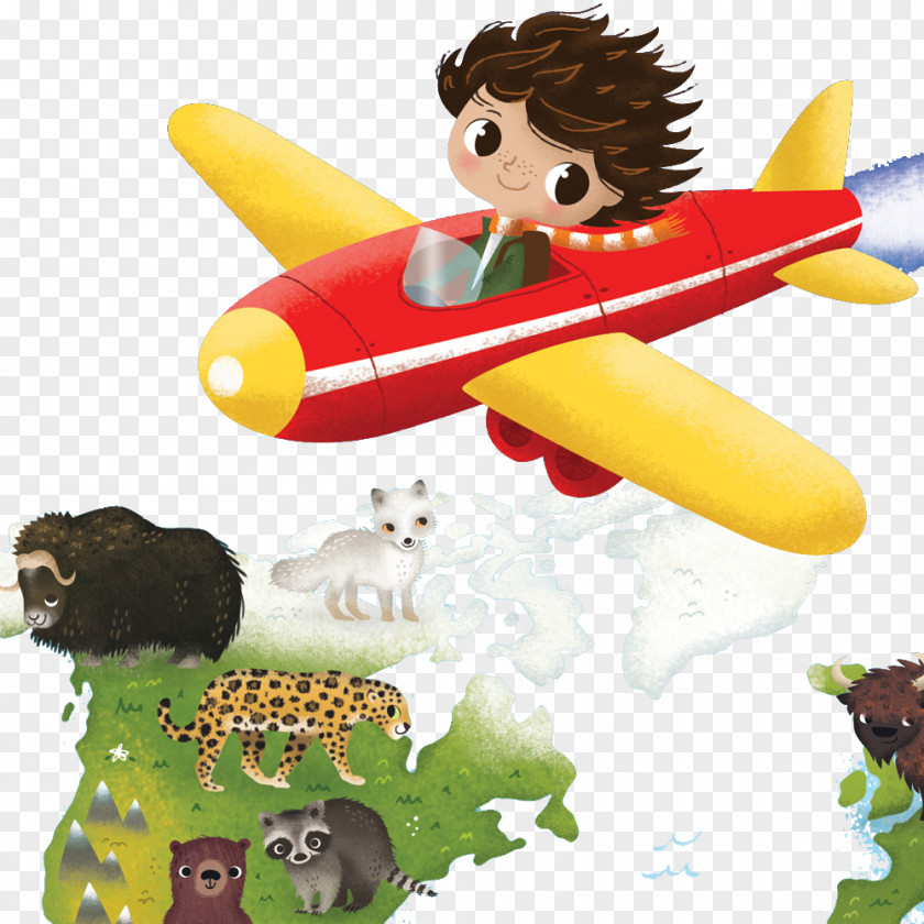Hand-painted Animal Fly Boy Airplane Drawing Illustration PNG