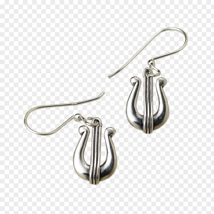 Silver Side Earring Israel Harp PNG