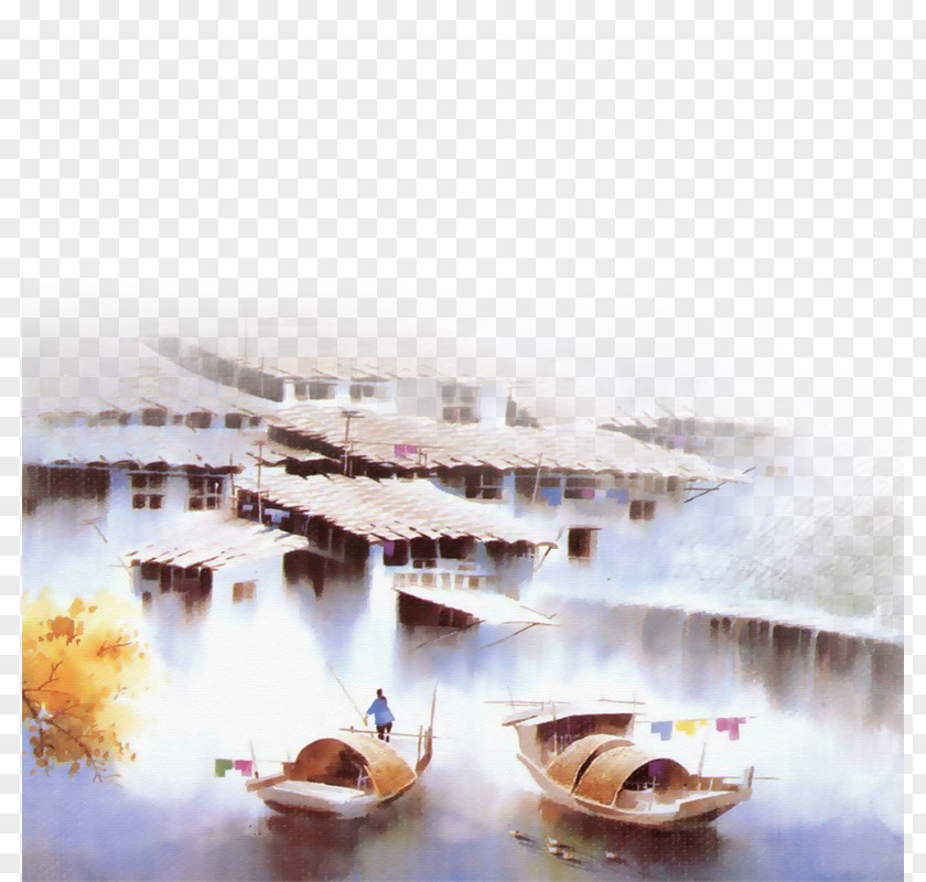 Water Jiangnan Watercolor Painting Gouache PNG
