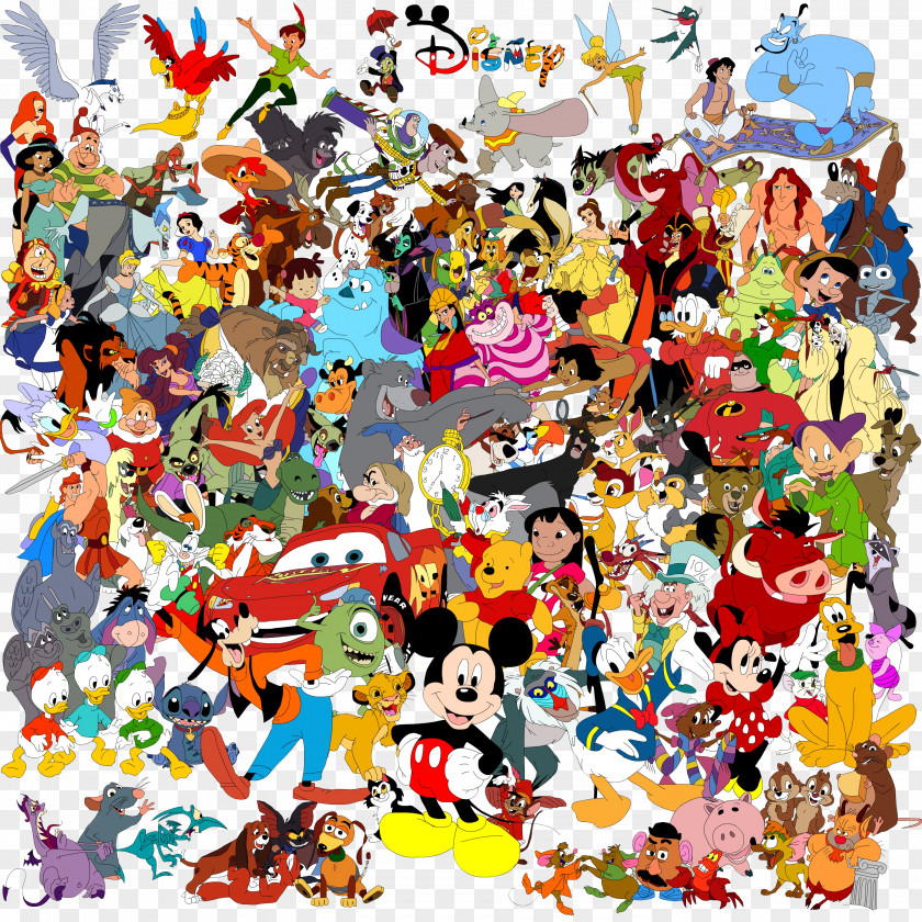 Retro 80's Drawing The Walt Disney Company Character Collage Art PNG