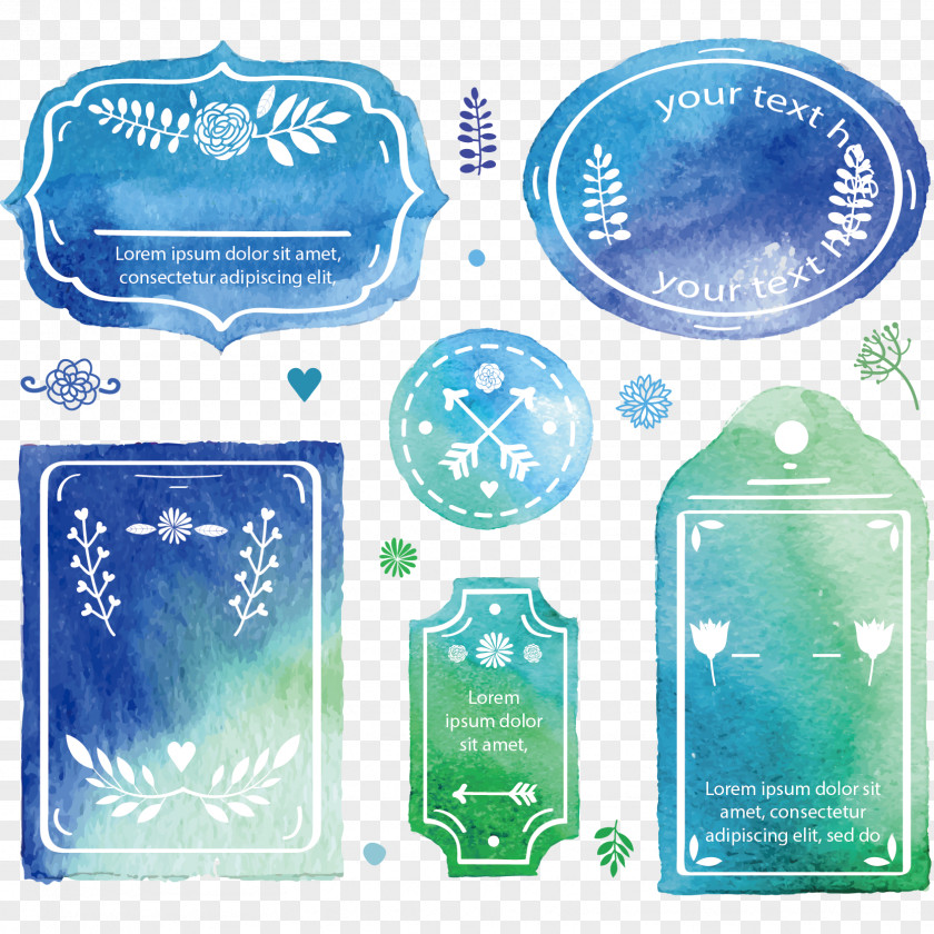 Blue Green Watercolor Wedding Label PNG