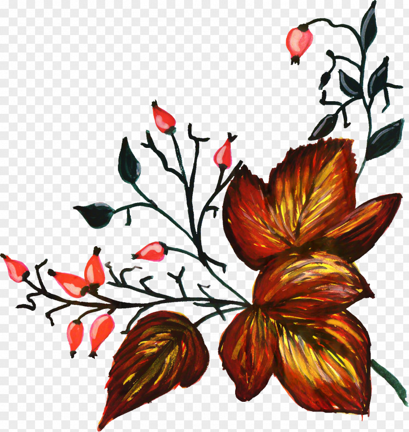 Autumn Branch Leaf Drawing PNG
