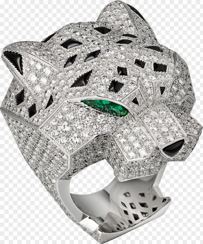 Emerald Ring Białe Złoto Diamond Onyx PNG