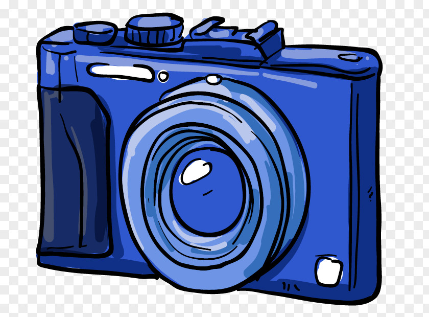 Cartoon Hand Painted Blue Camera Digital SLR Mirrorless Interchangeable-lens PNG