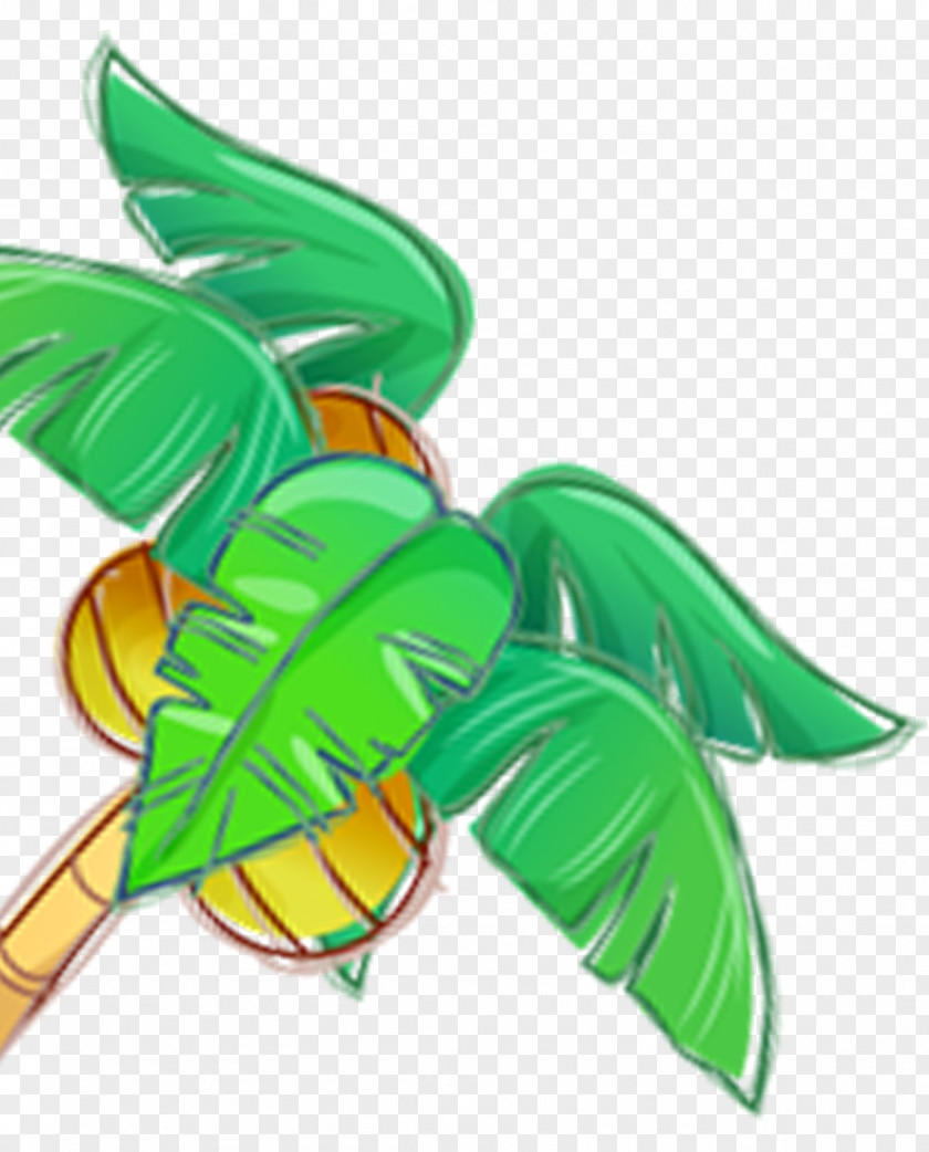 Cartoon Green Hand Painted Coconut Tree Decoration Pattern PNG