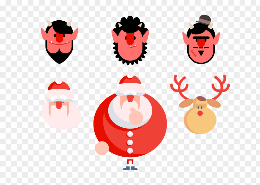 Flat Santa Claus With The Devil Christmas Tree Illustration PNG