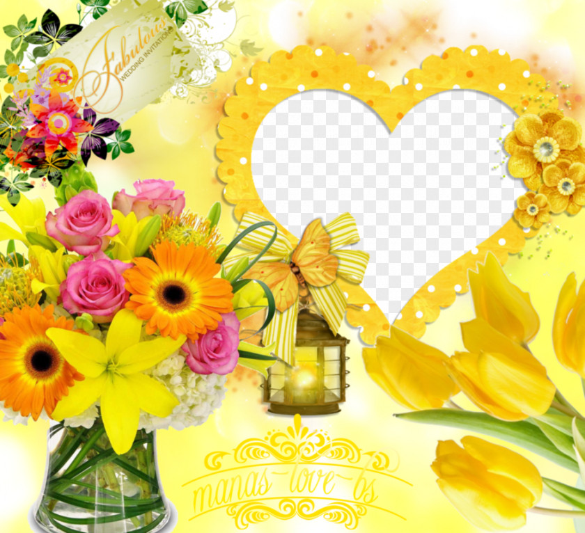 Yellow Frame Flower Bouquet Floristry Delivery Gift PNG