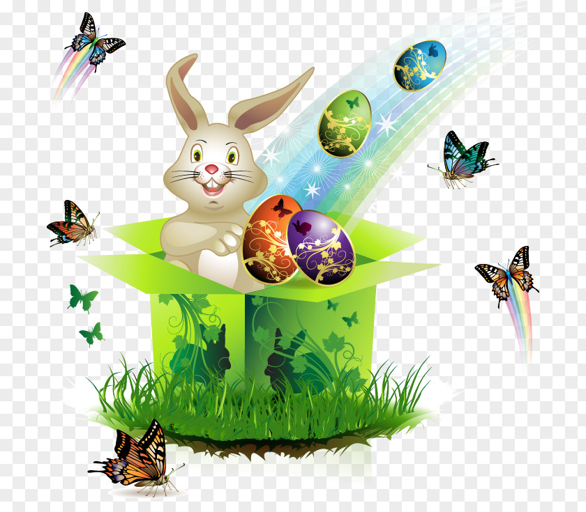 Easter Egg Background Vector Material Butterfly Postcard PNG