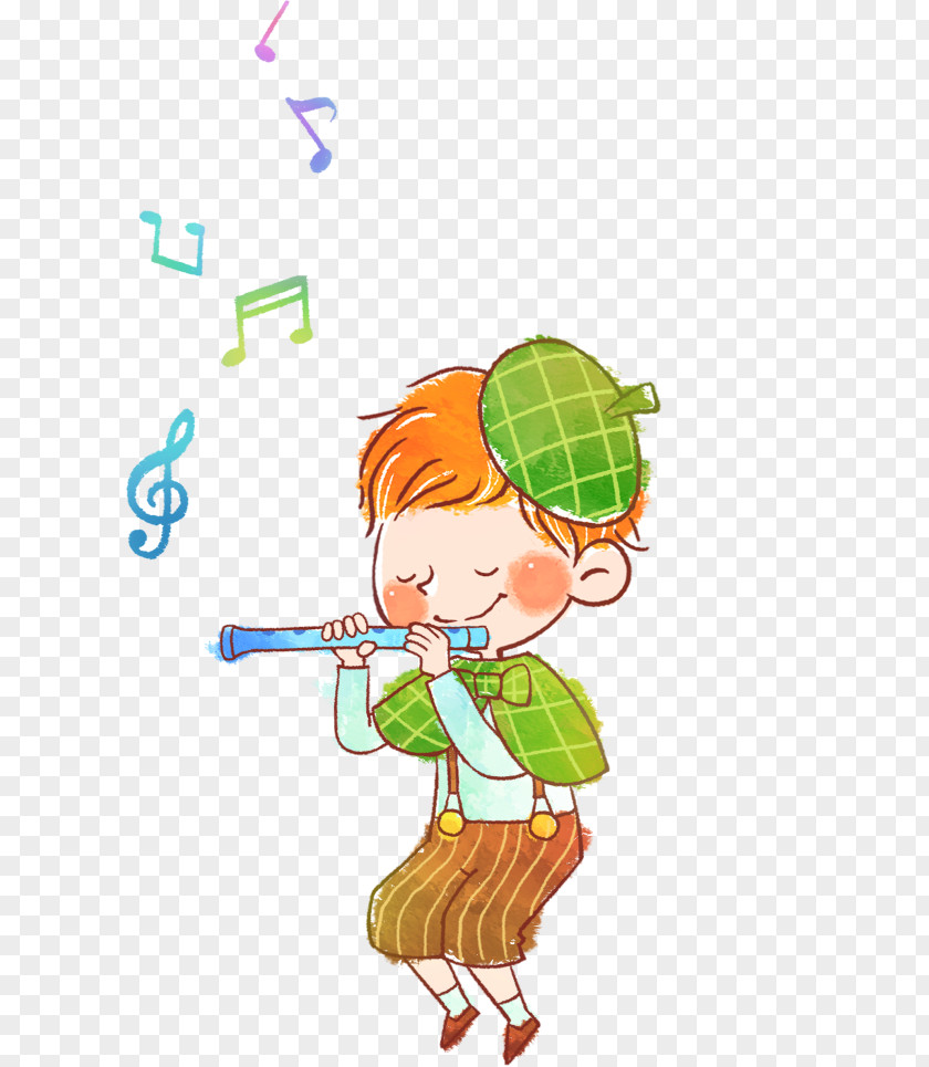 Flute Boy Cartoon Illustration PNG