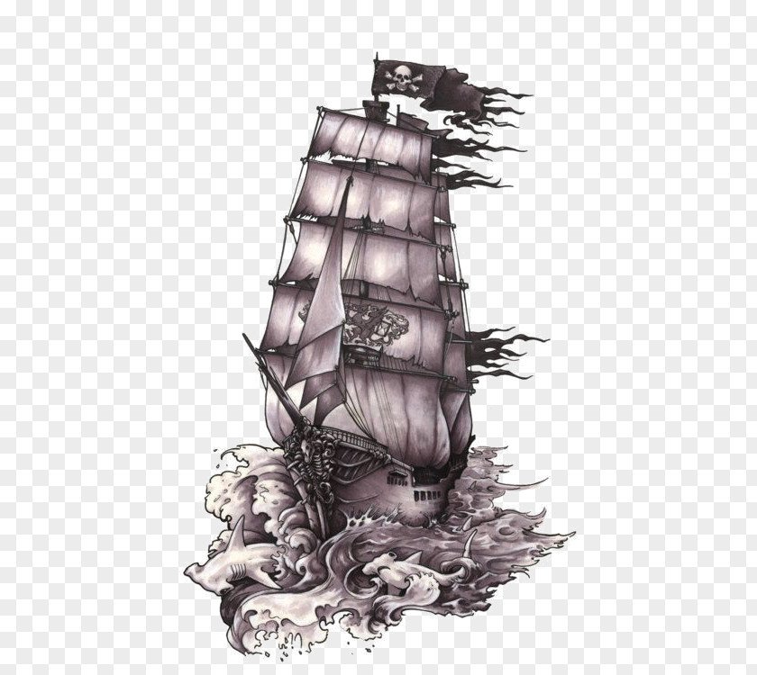 Ship Drawing Piracy Art Tattoo PNG