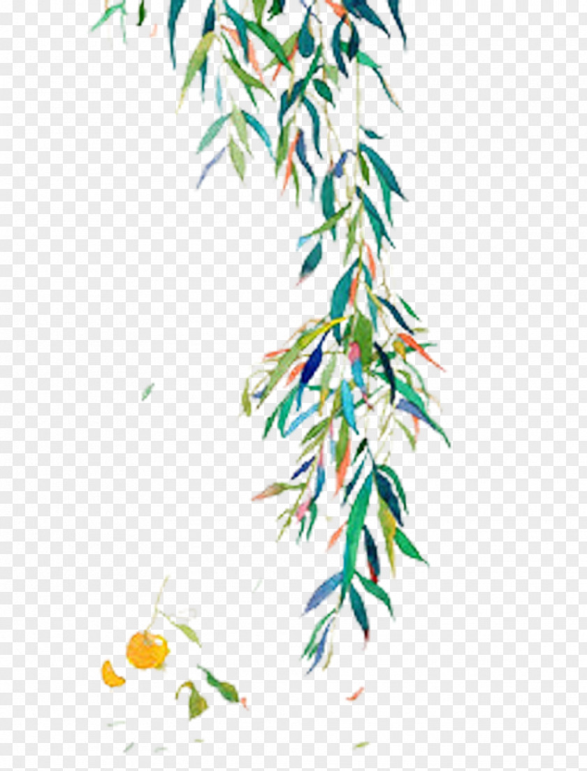 Bamboo Leaves Fluttering Picture Material Twig Leaf Watercolor Painting PNG