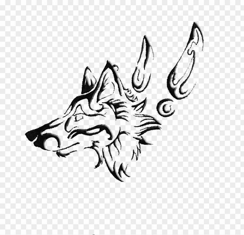 Tribal Wolf Canidae Line Art Dog Paw Sketch PNG