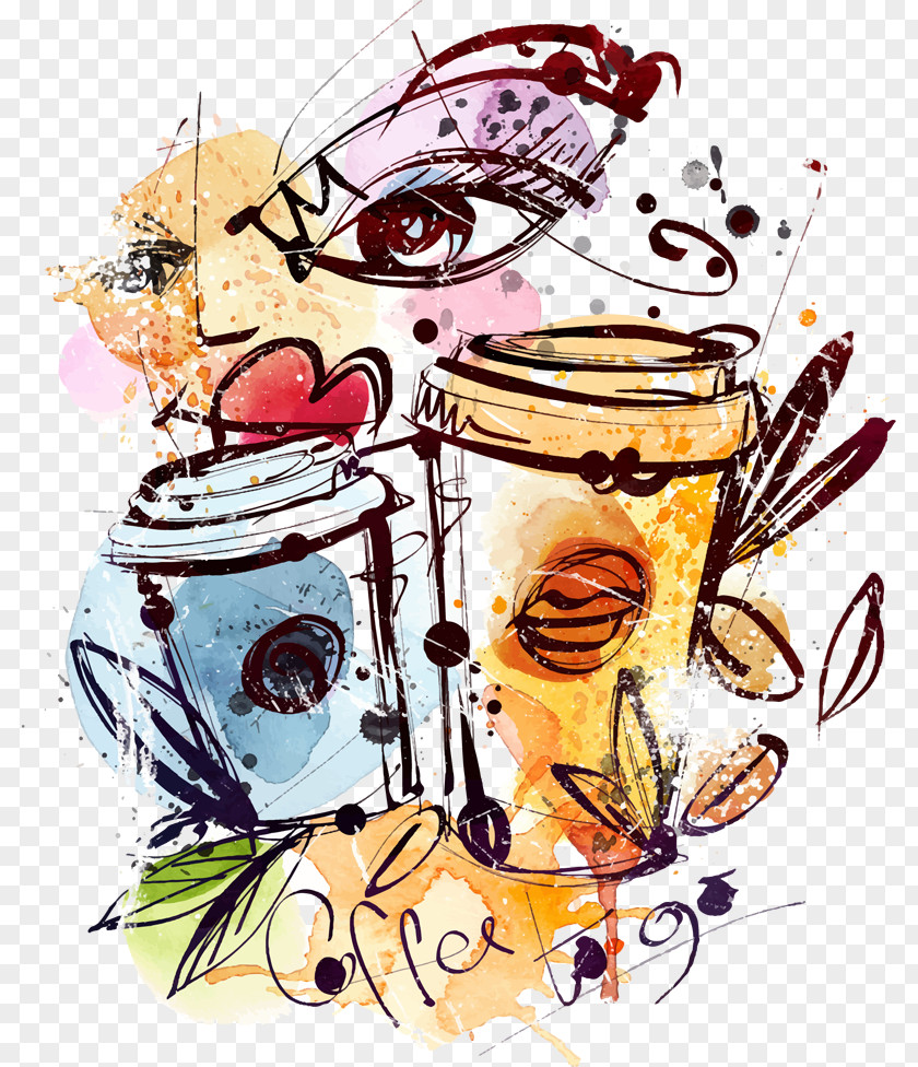 Coffee Drawing Watercolor Painting PNG