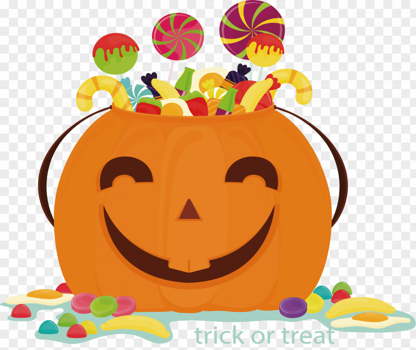 Smiley Pumpkin Basket Calabaza Lollipop Candy Jack-o-lantern PNG