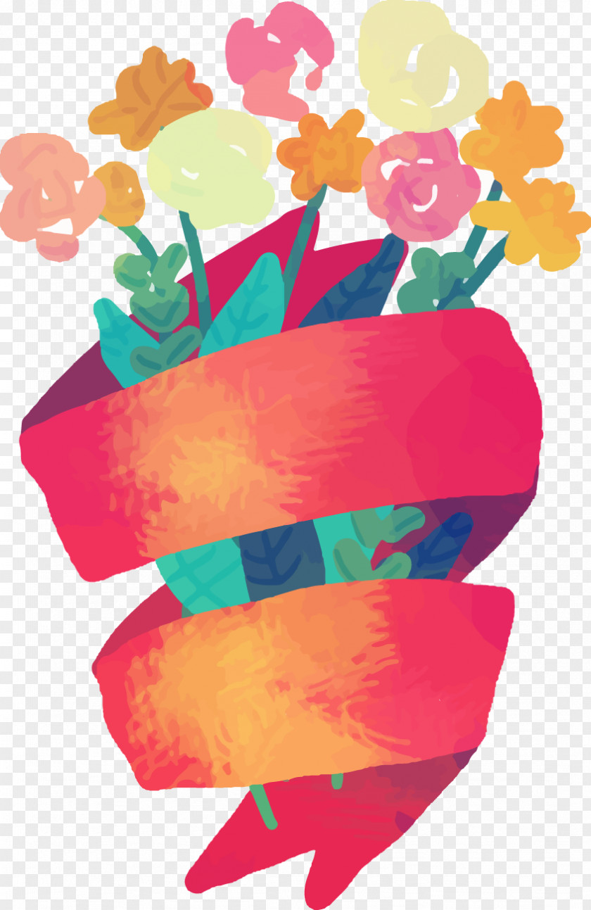 Watercolor Floral Decorative Ribbon Clip Art PNG