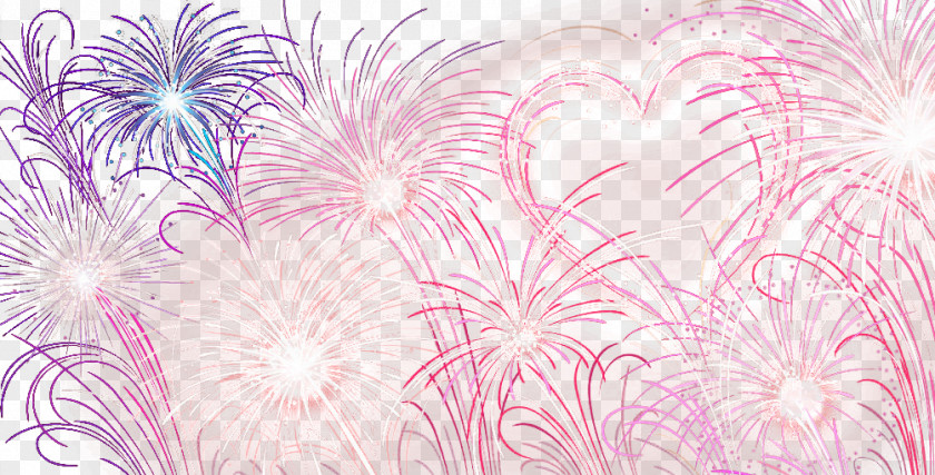 Pink Hearts Fireworks Light Red Purple PNG