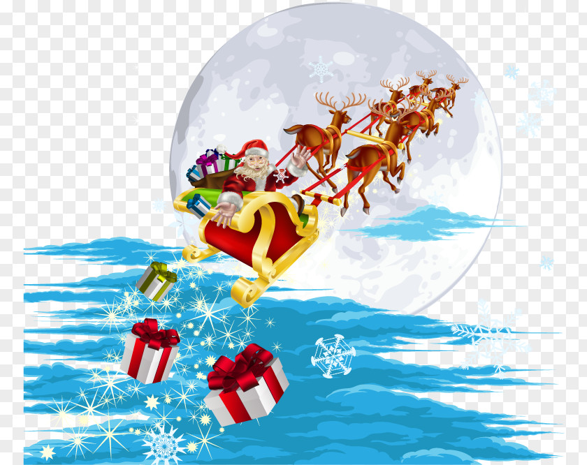Vector Santa And Elk Claus Reindeer Sled Christmas Stock Photography PNG