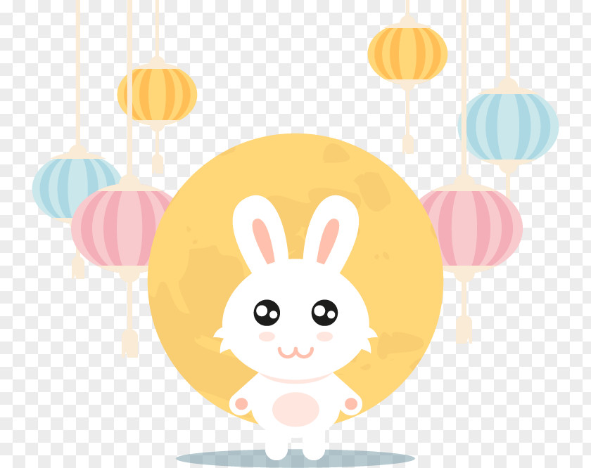 Vector Cute Rabbit Mid-Autumn Festival Moon Easter Bunny Lantern PNG