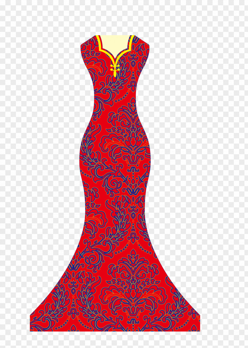 Vector Red Chinese Style Blue And White Patterned Dress U76d8u6263 Clip Art PNG