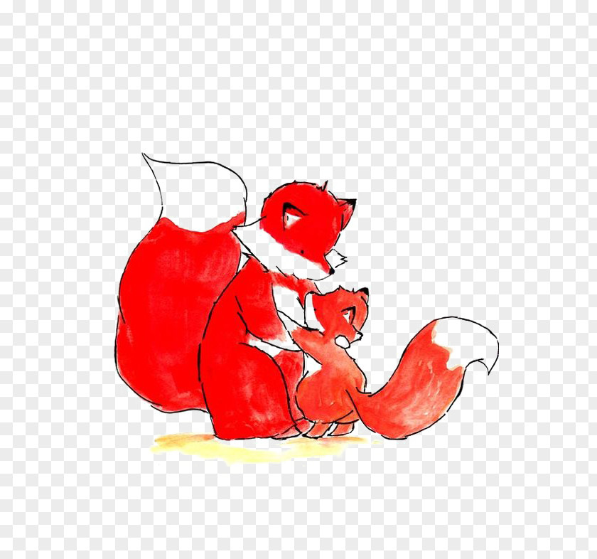 Red Fox Paper Drawing Watercolor Painting Illustration PNG