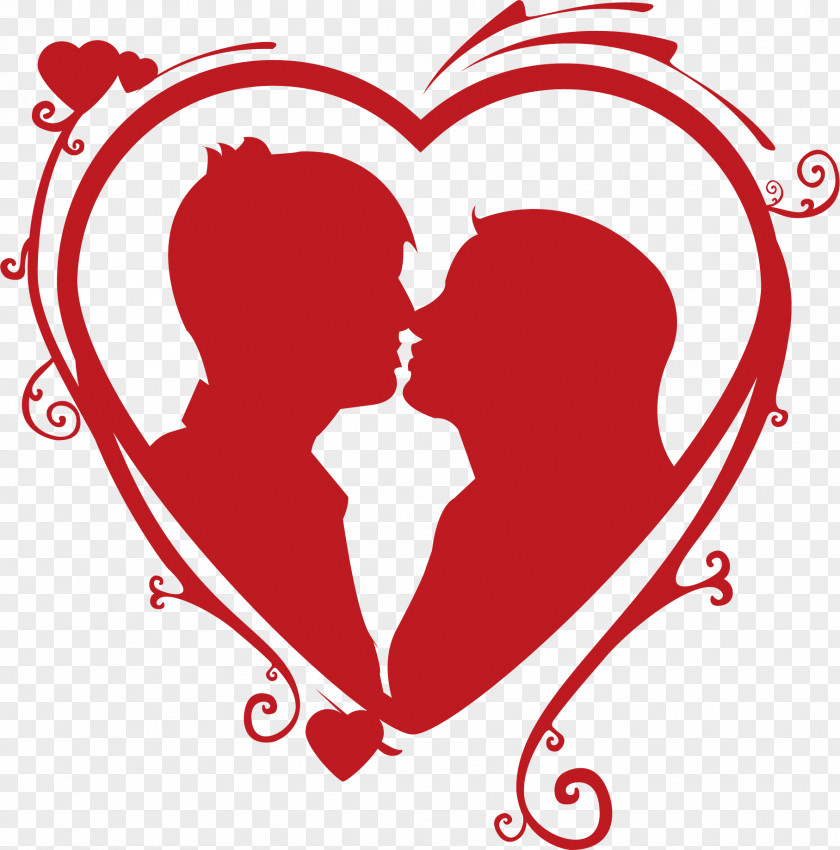 Vector Red Love Kissing Couple Heart Kiss PNG