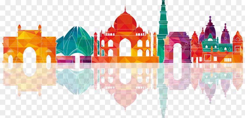 Colorful City Building Silhouettes New Delhi Skyline Royalty-free Illustration PNG
