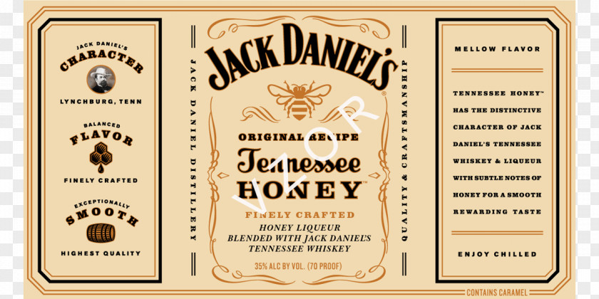 Honey Label Tennessee Whiskey Distilled Beverage Lynchburg Jack Daniel's PNG