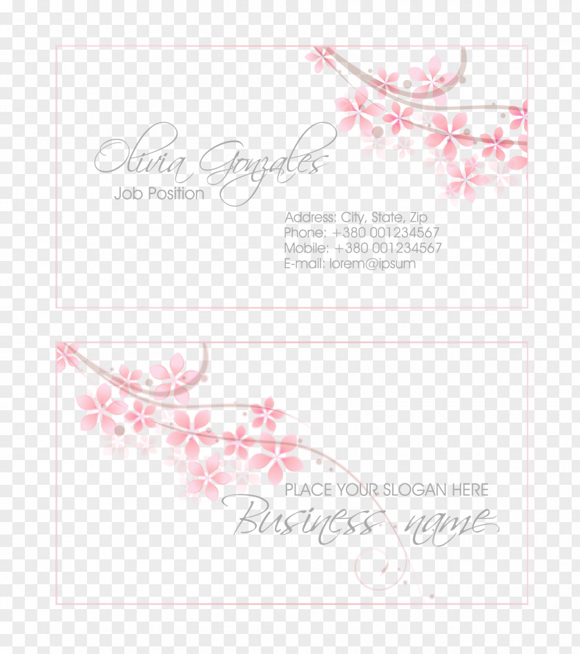 Pink Floral Business Card Design Vector Material PNG