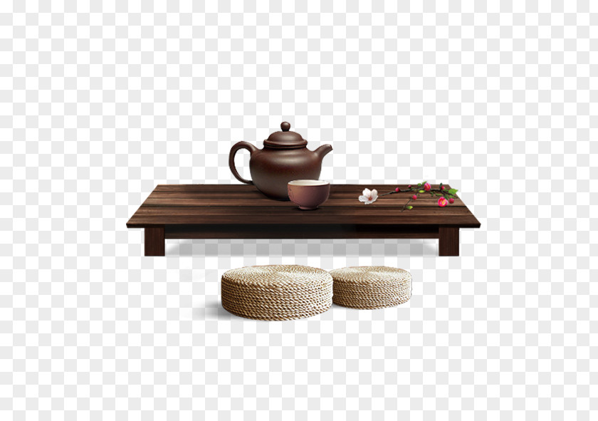 Tea Table And Cushions Green Chinese Ceremony Japanese PNG
