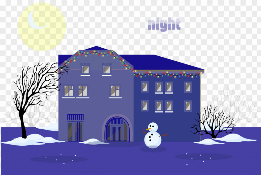 Vector Snowman Cold Winter Night PNG