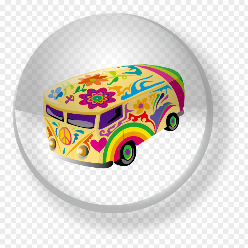 Cartoon Glass Crystal Button 1960s Hippie Facebook Volkswagen PNG